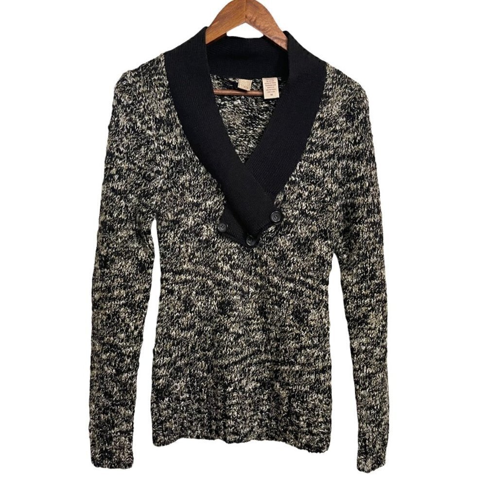 BKE Buckle Women's Vneck Button Neck Wool Blend Y2K Long Sleeve Sweater Medium